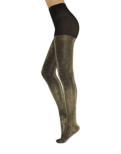 Calzitaly - Opaque Lurex Sparky Tights – Gold And Silver Glitter Pantyhose For Women – 60 Den (Size: L/Xl, Color: Black/Gold) #TOP7