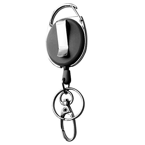 Lanyard + Retractable Badge Reel With Clip And Key Ring For Id Card Holders (2 Black Reel+Lanyard) #TOP4