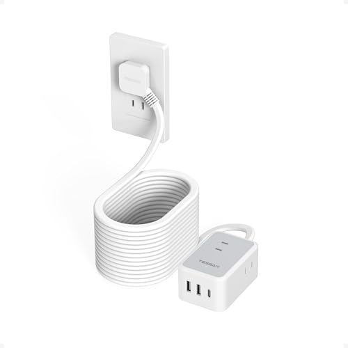 TESSAN 延長コード 10m 薄型 長い 電源タップ usb コンセントタップ たこあしコンセント テーブルタップ 3個AC 1個タイプC 2個タイプA マルチ 電源コード type-c タコ足配線 隙間 oa 卓上 壁掛 mini型 おしゃれ