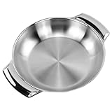 DECHOUS Runder Edelstahl Wok Kochtopf mit Doppelgriff Hitzebeständig und Gleichmäßige Wärmeverteilung 18cm Topf für Hausküche und Gruppenessen
