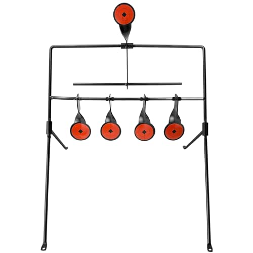 Guyuyii Auto-Resetting BB Gun Targets for Airsoft, BB & Pellet Guns | Heavy-Duty Steel Plinking Target System with Red Stickers | Portable & Easy Setup for Indoor/Outdoor Range, Backyard Practice