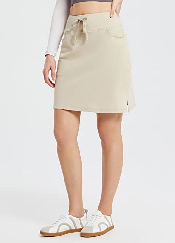 Baleaf Women's Skorts Skirts 20" Knee Length Cotton Casual High Waist Drawstring Modest Golf Skort With Pocket Khaki L #TOP3