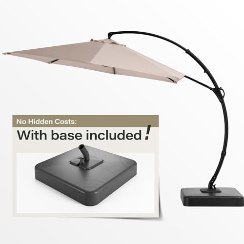 image for LAUSAINT HOME Outdoor Patio Umbrellas with Base, Upgraded 11FT Curvy O