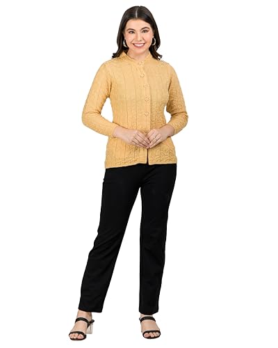 Image of Lady Willington Women Woolen Round Neck Self Design Cardigan Heavy Rainbow Fabric Cardigan Winter Wear Pure Wool Cardigan for Women Free Size Long Cotty Warm Cardigan Free Sizes