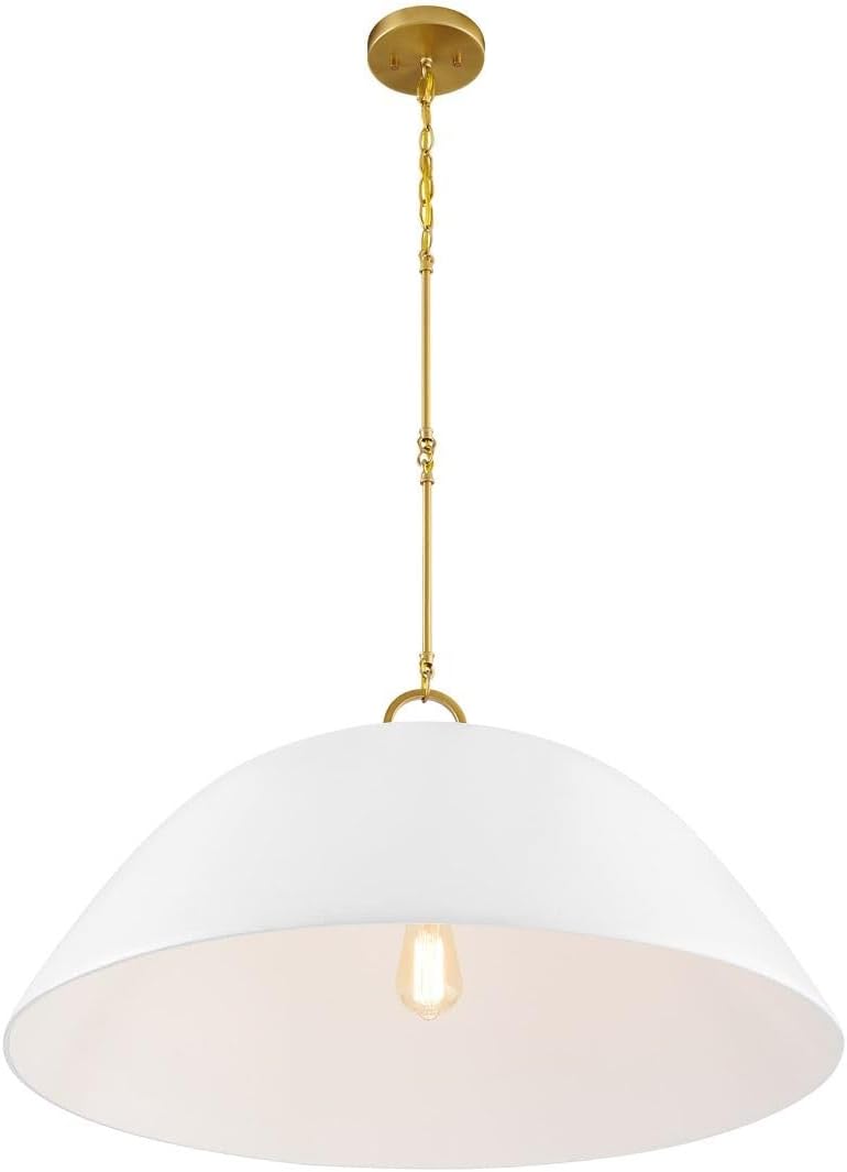Savoy House 7-2918-1-157 Alta Bohemian Transitional Organic Spun Bamboo Pendant, 1-Light 60 Watt, 33" H x 30" W, White Bisque and Brass