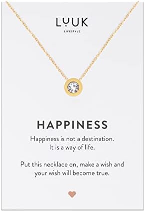 LUUK LIFESTYLE Stainless steel necklaces for women with pendant and Happiness card, lucky charm, friendship gift, women's jewellery, trendy gift idea for her, silver, gold and rose