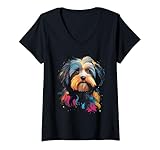 Femme Terrier du Tibet T-Shirt avec Col en V