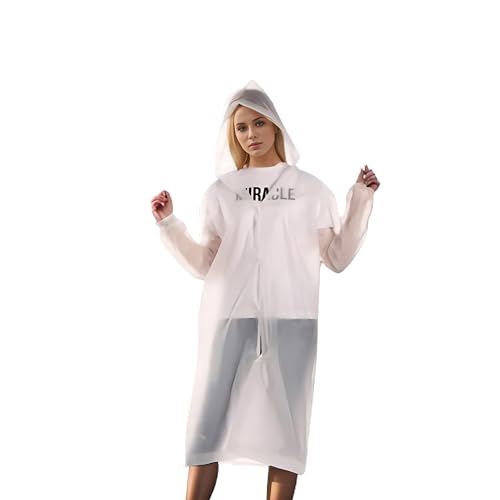 5PC Adult Rain Poncho Set - Elastic Cuffs - Stylish Rain Coats for Women - Waterproof Rain Jacket. (white)