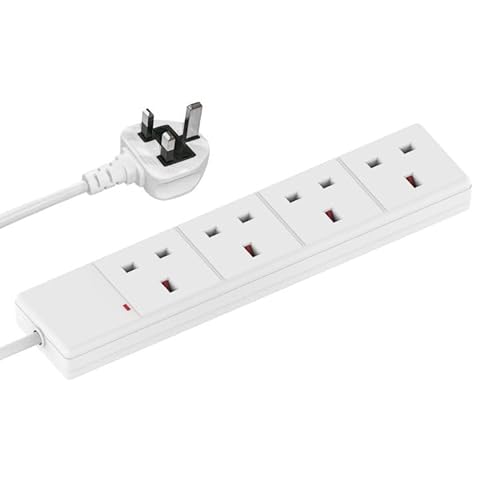 Swiss Edge Multi Plug Extension/4 Socket Extension Cable/2m Extension Lead/Heavy Duty Extension Lead 4 Gang Way 2m Power Adapter,4 Socket Mains Strip 2M For Home, Bedroom, Kitchen and Office.