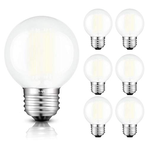 CRLight 6W Dimmable LED Globe Bulb 4000K Daylight White, 60W Equivalent 600 Lumens, E26 Base Edison Style G16 Globe Frosted Glass Ceiling Fan Bathroom Vanity LED Filament Light Bulbs, 6 Pack