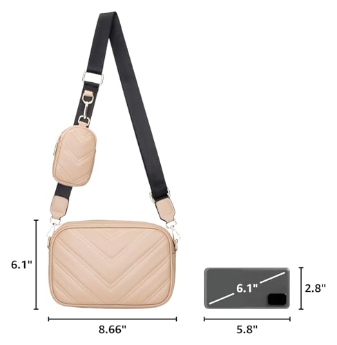 Image of Herald Quilted Small Crossbody Bag with Coin Pouch for Women | Lightweight, Vegan Leather, Trendy Style, Detachable Mini Pouch, 2 Size Cross Body Handbags with Wide Strap for Daily Travel