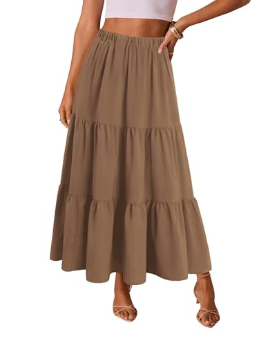 Magritta Casual A-Line Swing Skirt with Tiered Ruffles High Waisted A Line Flowy Long Skirt with Pockets Medium Brown X-Large — view 2
