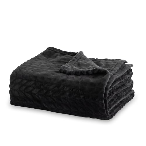 Winthome Coperta Pile Morbida Soffice, Plaid Divano Calda, Blanket Facile da Pulire, Adolescenti e Adulti, Coperta Peluche Adatta a Tutte le Stagioni (150x200cm, Nero)