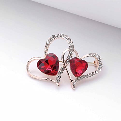 Heart Brooch For Women Cluster Pave Elegant Crystal Love Heart Brooches Pin Wedding Party Clothes Accessories Valentines Gift (Double Love Heart) #TOP3