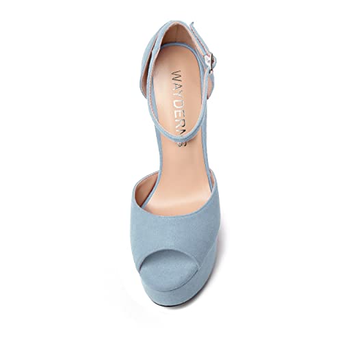 WAYDERNS Womens Fashion Buckle Suede Solid Party Platform Ankle Strap Peep Toe Block High Heel Pumps Shoes 6 Inch3