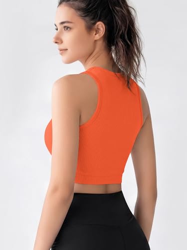 Image of ODODOS 3-Pack Seamless Crop Tank for Women Ribbed Soft High Neck Cropped Tops