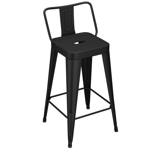 Shineboom Metal Bar Stools Set Of 4 Barstools Indoor/Outdoor Matte Black Counter Height Bar Stools Bar Chairs, Bar Stools With Back 24" Bar Stools Counter Height For Kitchen Island Dining Room #TOP4