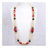 Informations sur les gemmes : Perle de culture d'eau douce, perle blanche, onyx rond, corail pépite rouge, bonne qualité, haute brillance !