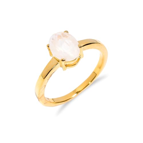 Bague en argent pour femmes avec pierre naturelle blanche ovale Stone House R-078-24-P