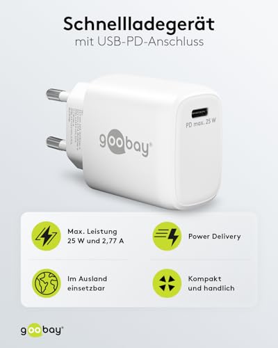 Goobay 65368 - Caricatore Rapido USB-C Pd, 25 W, Per Cavo Di Ricarica E Altri Cellulari, Alimentatore Di Rete, Bianco - 2