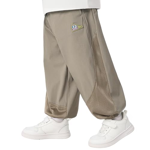 Volunboy Baby Boy Lightweight Hiking Pants Toddler Quick Dry Joggers with Pockets Kids Breathable Sweatpants for Running Camping Outdoors (3-4T, Khaki)