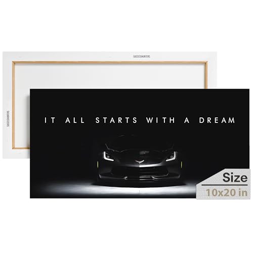Motivational Wall Art for Office, Super Car Art Canvas, Inspirational Automotive Decor for Chevrolet Corvette Sportscar Lovers, Motivational Wall Decor for Office and Home, Car Poster (20 X 10 in)