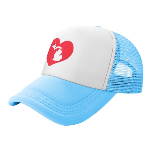Love Michigan State Map Lightweight Mesh Baseball Hat Fishing Sun Cap Outdoor Casual Cap Sky Blue
