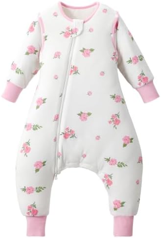 Nivolltha Schlafsack mit Füßen 3.5 TOG Baumwolle Blüte M | 100% Baumwolle warmer Winterschlafsack mit Füßen, abnehmbare Ärmel, Seitenreißverschluss & Druckknöpfe, 100-110cm, 3-5 Ja