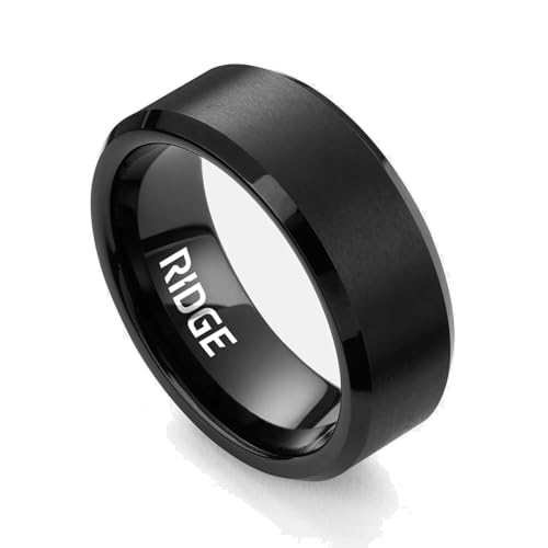 The Ridge Tungsten Rings For Men - Mens Wedding Band - Strong, Durable, and Scratch-Resistant Beveled Ring With Silicone Band - Royal Black - 9.5