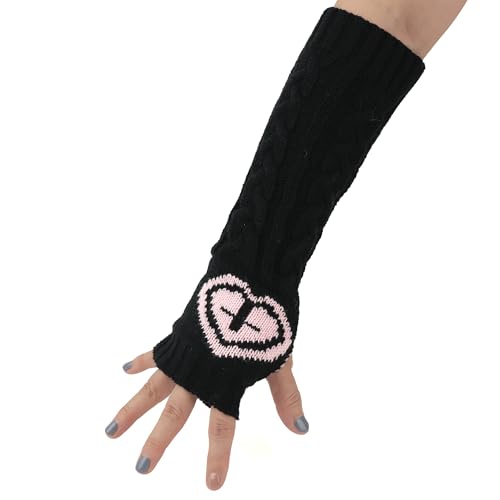 F Flammi Arm Warmers Goth Knitted Fingerless Gloves Punk Skull Hand Warmers for Cosplay Typing Driving