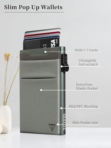 Image of TOYFID Credit Card Holder Wallet for Mens - Metal Slim Minimalist Cards Holder with Stretch Money Pocket - RFID Blocking&Ultralight Small Wallet