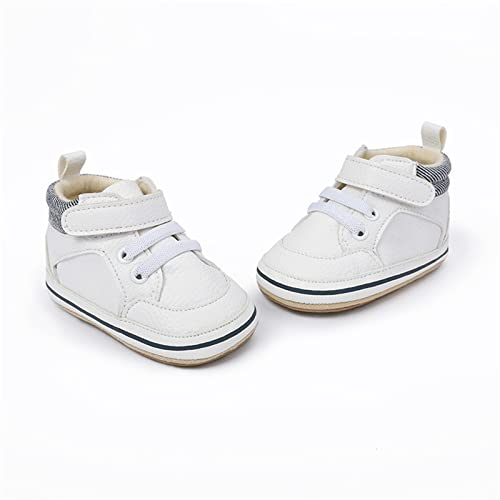 Image of SOFMUO Baby Boys Girls High Top Ankle PU Leather Sneakers Soft Rubber Sole Infant Moccasins Newborn Oxford Loafers Anti-Slip Toddler Wedding Uniform Dress Shoes