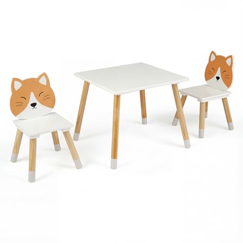 LIFEZEAL Conjunto De Mesa Y Sillas Para Niños De 3 Piezas (Incluye 2 Sillas),Con Patas De Pino;Conjunto De Mesa Y Sillas Infantiles Cuadradas;Apto Para Niños A Partir De 3 Años;Ideal Para Manualidades