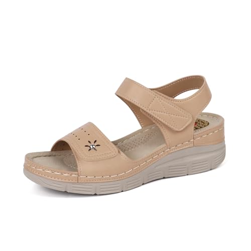 JABASIC Damen Sandalen Hohe Arch Orthopädische Schuhe Trekkingsandalen (39,Nude)