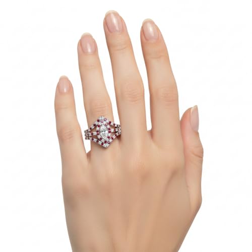 Image of Choose Your Gemstone Royal Empress Ring 925 Sterling Silver Marquise Shape Halo Engagement Rings Ornaments Surprise for Wife Symbol of Love Clarity Comfortable US Size 4 to 12