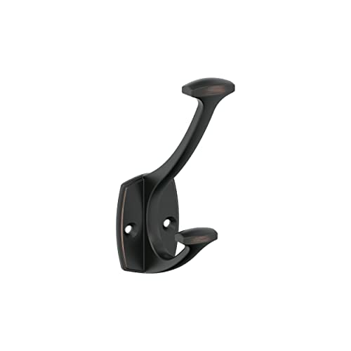 Amerock H37001ORB | Vicinity Double Prong Decorative Wall Hook | 4-9/16 inch (116 mm) Length | Oil Rubbed Bronze Hook for Coats Hats Bags | Hooks for Bathroom Bedroom Closet Laundry Room Office