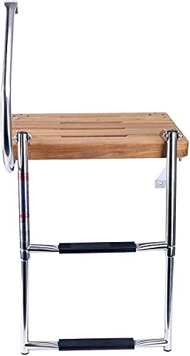 Amarine Made Boat Out-Board Swim Teak Platform With 2-Steps Stainless Ladder #TOP1