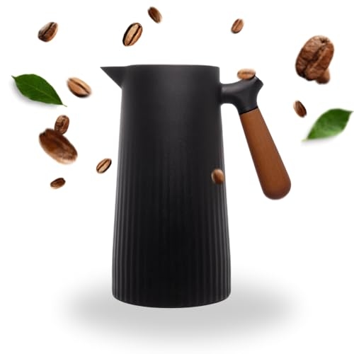 Garrafa Térmica de Plástico com Cabo Imita Madeira Nórdica 1L Preta - Mesa Posta - Itens Para Casa - Utensílios de Cozinha - Perfeita Para Café e Chá