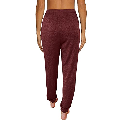 Heersan Women's Sweatpants Joggers Drawstring Athletic Pants High Waisted Baggy Yoga Pants Casual Trousers With Pockets Winered #TOP2