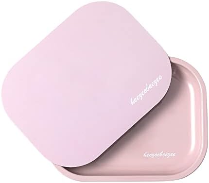 Cute Small Mini Pink Rolling Tray, Premium Metal Rolling Tray with PVC Soft Magnetic Lid, Perfect Storage for Home or On-The-Go, 7" X 5.5"