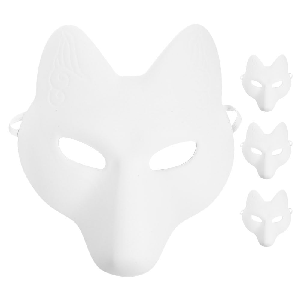Mikikit 4pezzi Maschera Volpe Vuota in Pu Maschere Animali Da Te Per Ragazzo e Adulti Decorazione Per Feste Halloween e Carnevale Dipingibile e Riutilizzabile