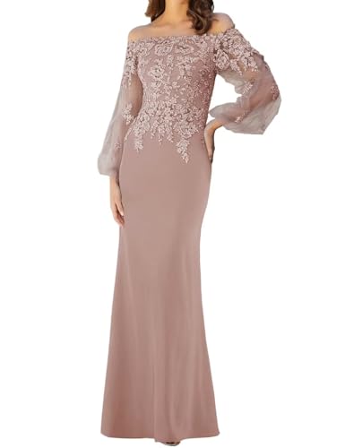 Mother of The Bride Dresses Long Sleeves Formal Evening Gowns Laces Appliques Off Shoulder Wedding Guests Party Dress