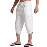  LUYIJIESHENG Pantacourt 3/4 décontracté en lin pour homme - Taille élastique - Pour l\'été, la plage, le yoga, blanc, XX-Large