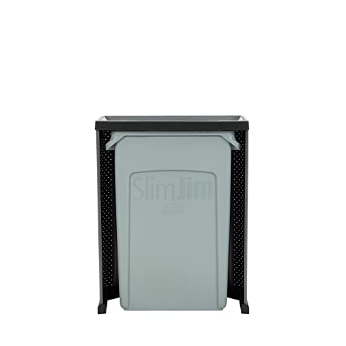 Rubbermaid Commercial Products 23G Slim Jim Trash Can with Elevate Container Metal Cover, 3-Sided Decorative Stainless Steel Waste Bin, 23 Gallon, Dark Gray