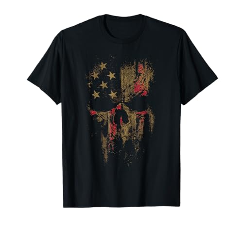 Vintage American Flag Skull Skeleton Patriotic T-Shirt