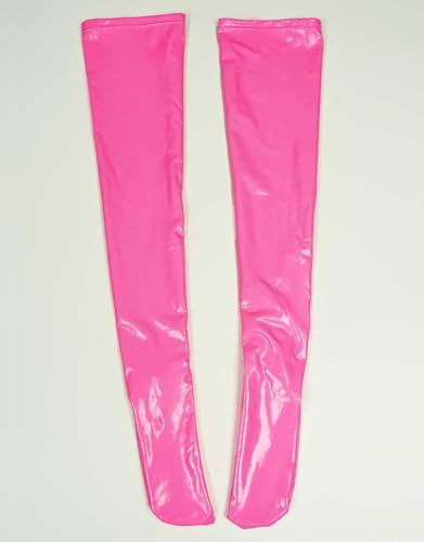 Image of Mobbunny Women PU Leather Thigh Stockings Cosplay Thigh High Stockings Shiny Over Knee Long Boot Sock Pink White