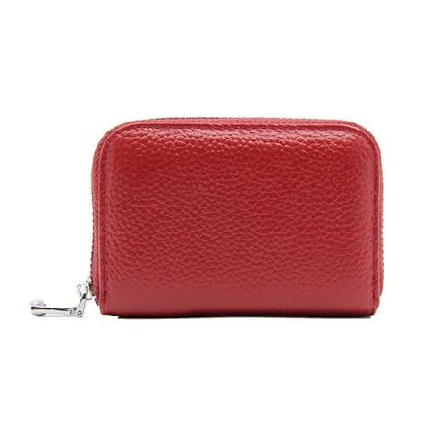 Women’s Cow Leather Card Holder - RFID Credit Card Wallet with 10 Slots, Zipper Closure & Change Pockets (Red, Blue, Purple)