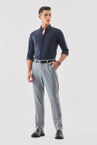 Image of SNITCH Men Formal Trousers | Tailored Pleated Design with Regular Fit & Smooth Texture | Premium Polyester Blend for Office, Meetings & Special Occasions