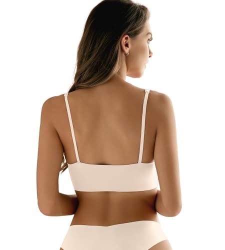 Image of DEANGELMON V Neck Bra Padded Seamless Adjustable Straps Bralettes Everyday Basic Sleeping Bras Multiple Pack