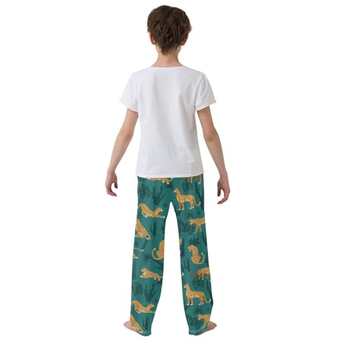 ZZXXB Leopard Leaves Boys Long Pants Soft Trousers Elastic Waist Kids Lounge Bottoms with Pockets S-XL3